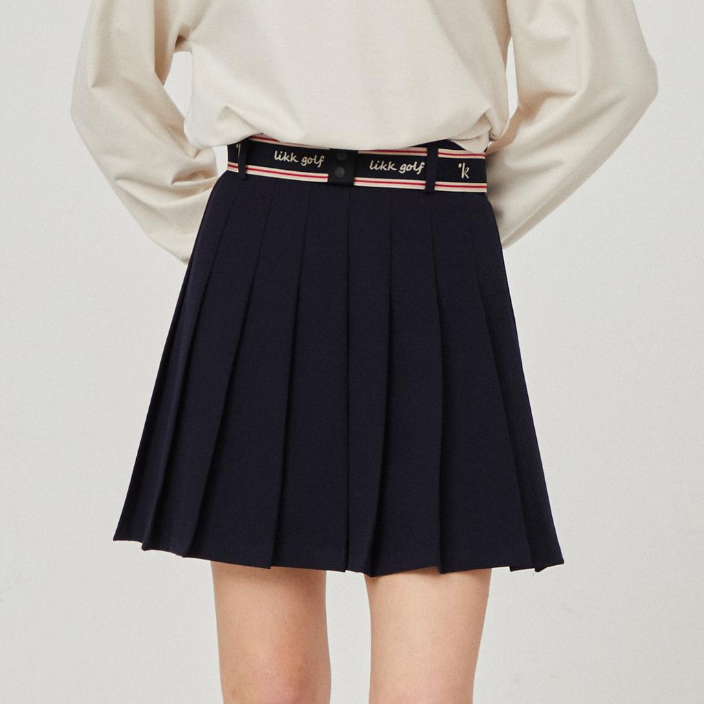 LIKK Belted Single Pleated Skirt (Navy)_L4A1-Sk06C