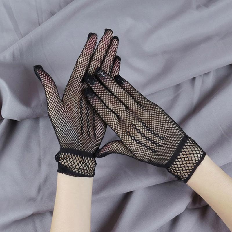 Elegant Women Ultra-Thin Summer Driving Cycling White Black Sunscreen Gloves Female Anti-UV Elasticity Lace Mesh Gloves