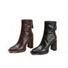 Fashion High Heels Women Square Toe Leather Snow Boots Dress Sexy Fashtion Ankle Boots Women 2024 Trend New Winter Designer Botas Mujer