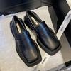 Retro Thick-soled Square-toe Women's Loafers Black British Style Versatile Spring Single Shoes Small Leather 2025