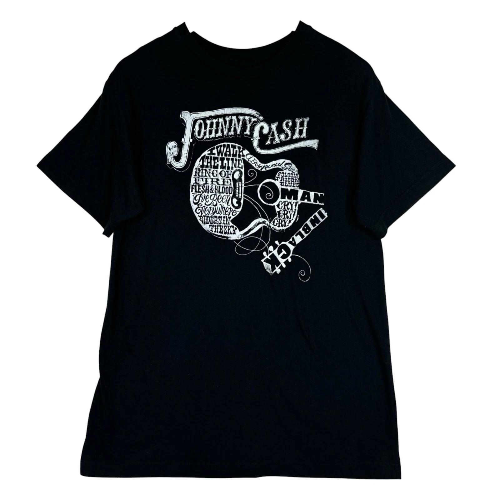 Johnny Cash Graphic T Shirt Womens 2XL Black Country Music Band Tee Guitar Print 3XL