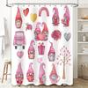 Watercolor Gnomes Shower Curtain With Valentine'S Day Decor Pink Gnome Family Love Heart Design For Bathroom Decoration