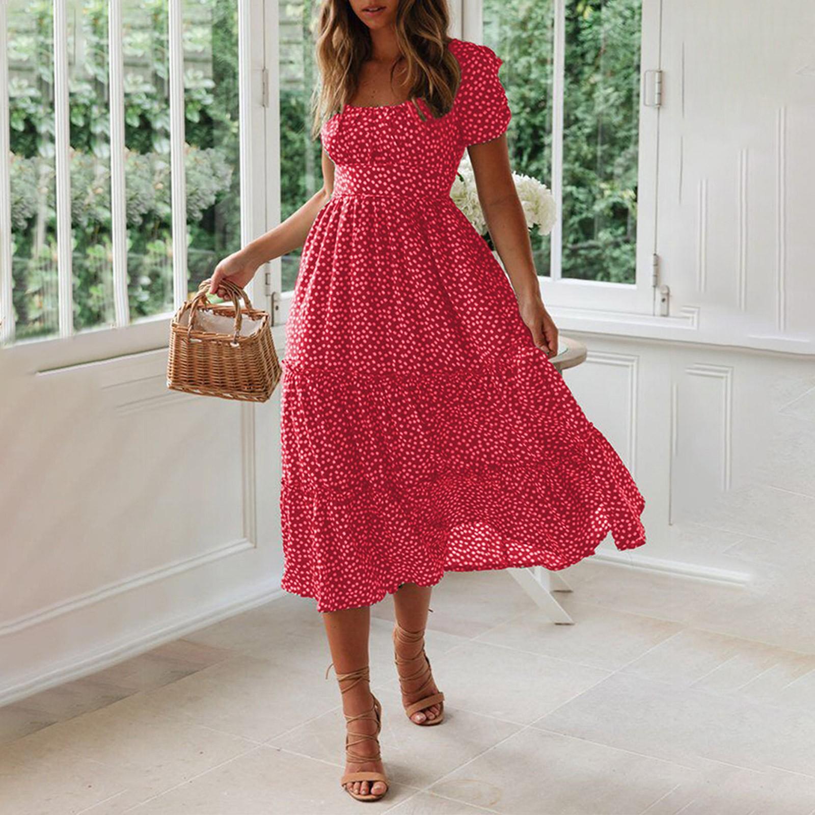 

Женское модное повседневное платье с квадратным вырезом и рукавами-пузырьками с цветочным принтом M красный