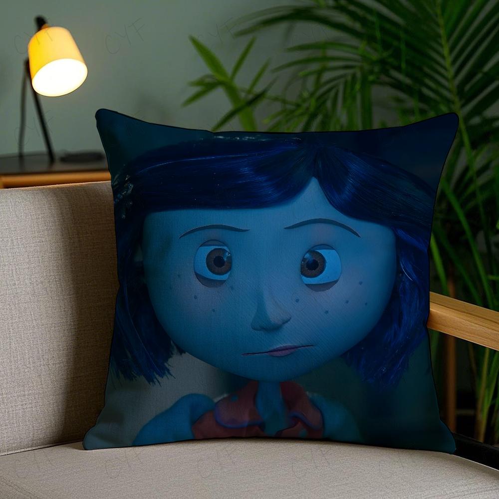 C-Coraline Anime Pillow Case Anti-Dustmite Pillowcase Invisible Zipper Silky Short Plush Sofa Cushion Cover