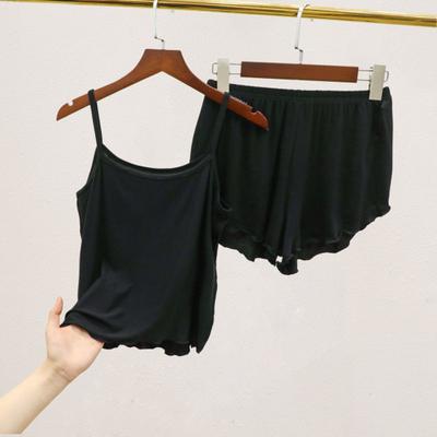 Conjunto de 2 piezas de camisola y pantalones cortos, sin espalda, para dormir, cómodo y elegante, de color liso, con tirantes y pantalones cortos, camisón, ropa de casa