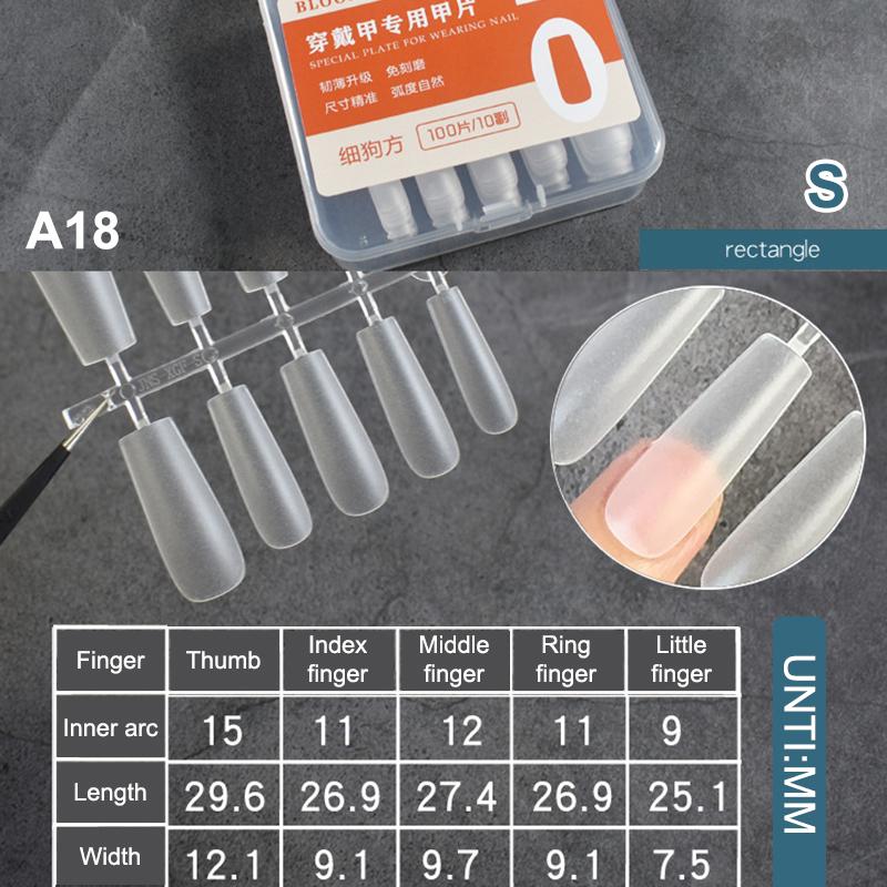 

100Pcs/Box Fake Nail Tips Long Fine Matte Full Cover Coffin Press On Nail Extension Clear Soft Gel Tips False Manicure Tools A18