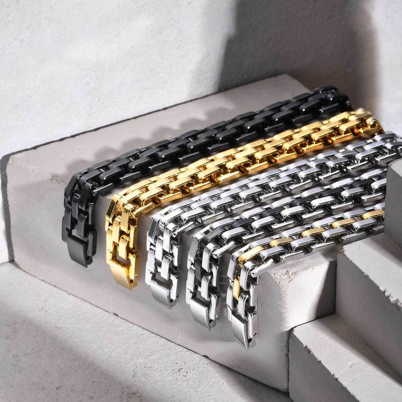 Vnox Stylish Strap Chain Bracelets for Men Boys Gift Jewelry, 10.7MM Wide Stainless Steel Links Wristband, Father's Day Gift Dad