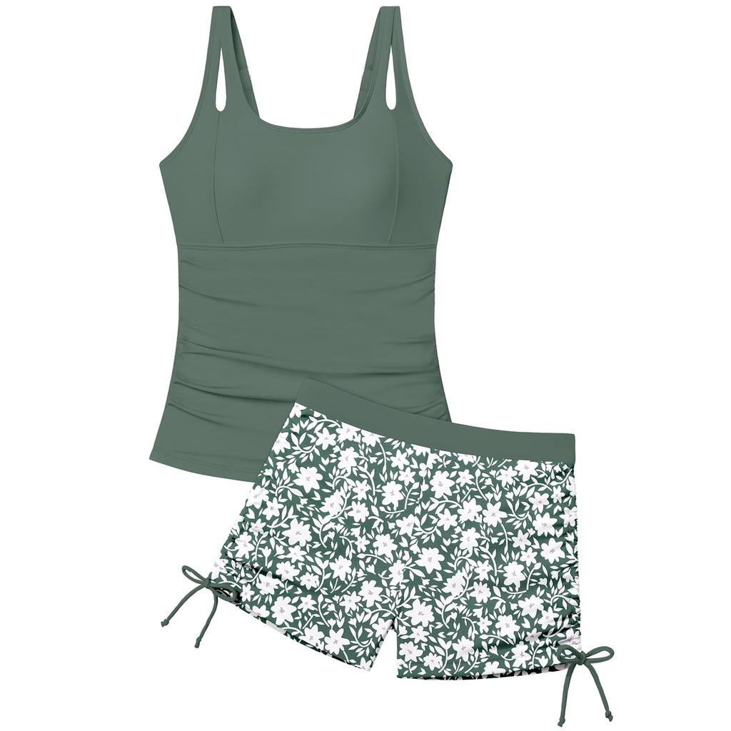 Children's Fashionable Casual Square-Neck Printed Swimsuit Set