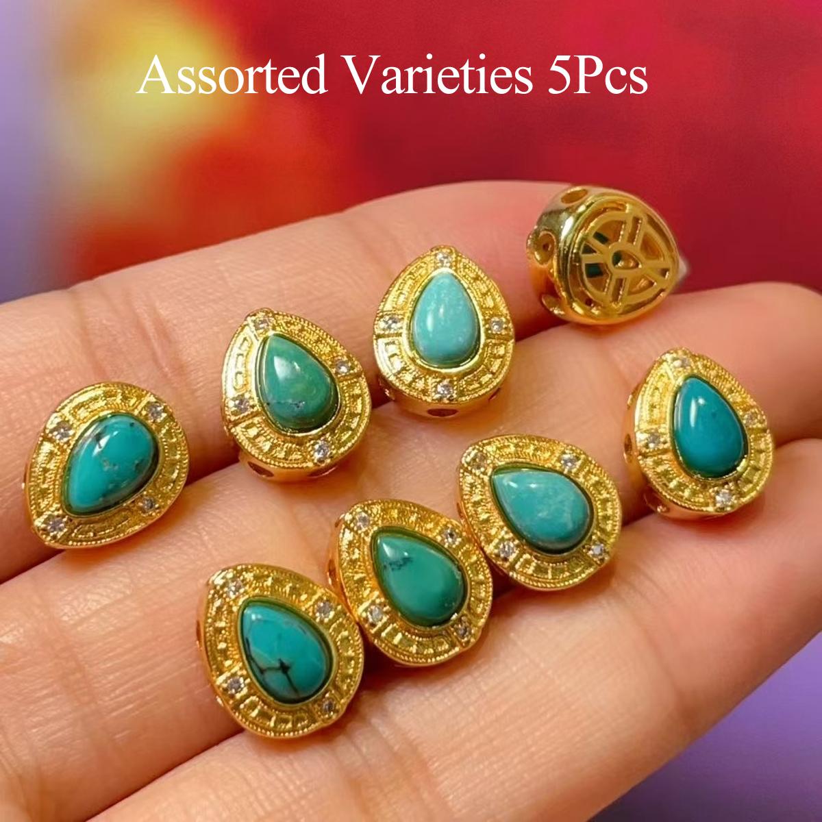 

5Pcs, Energy Natural Stone Raw Turquoise Pendant with Golden Accents, Boho Handcrafted Teardrop Charms, 9×10mm, for DIY Necklace Accessories Crafts 5Pcs/9×10mm зелёный
