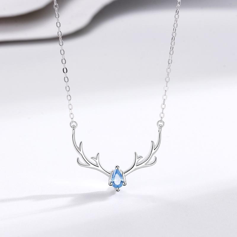 S925 Sterling Silver Reindeer Antler Necklace - Korean Style, Simple & Elegant Pendant for Women 925 Silver белого золота