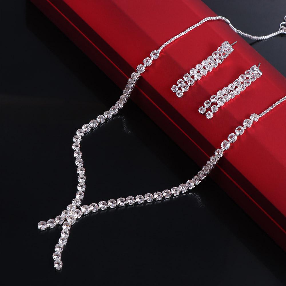 Rhinestone Earrings Necklace Bridal Tassels Crystal Jewelry Set Women