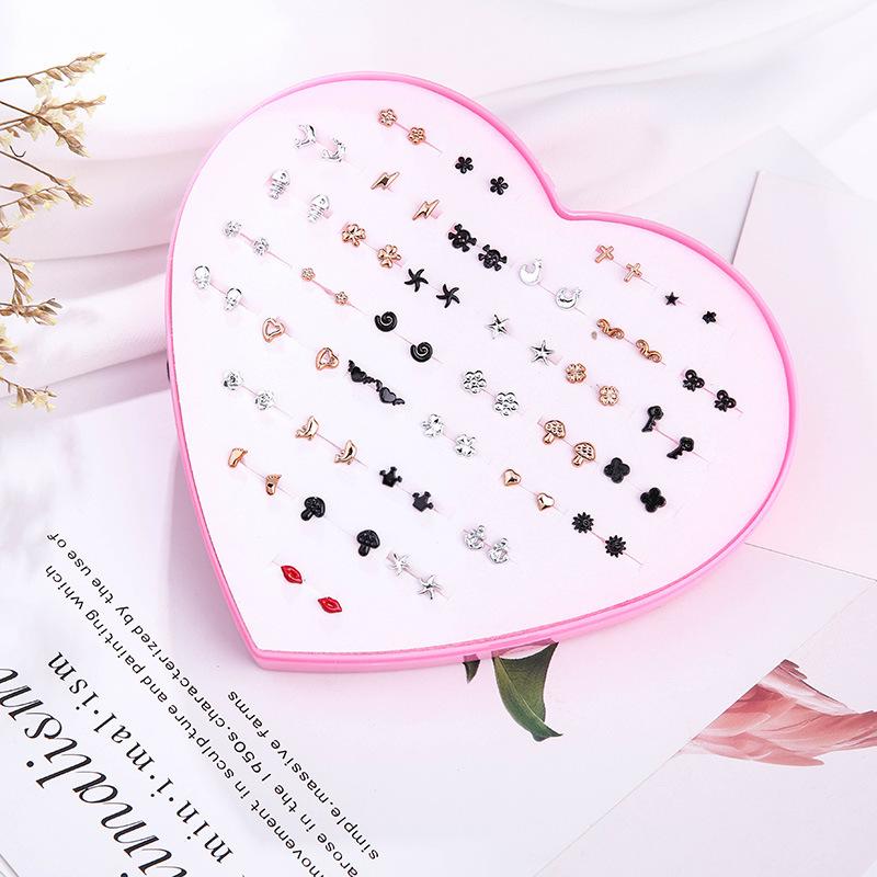E2233 Simple Mini 36 Peach Heart Gift Box With Plastic Tassel Small Earrings Earrings Earrings