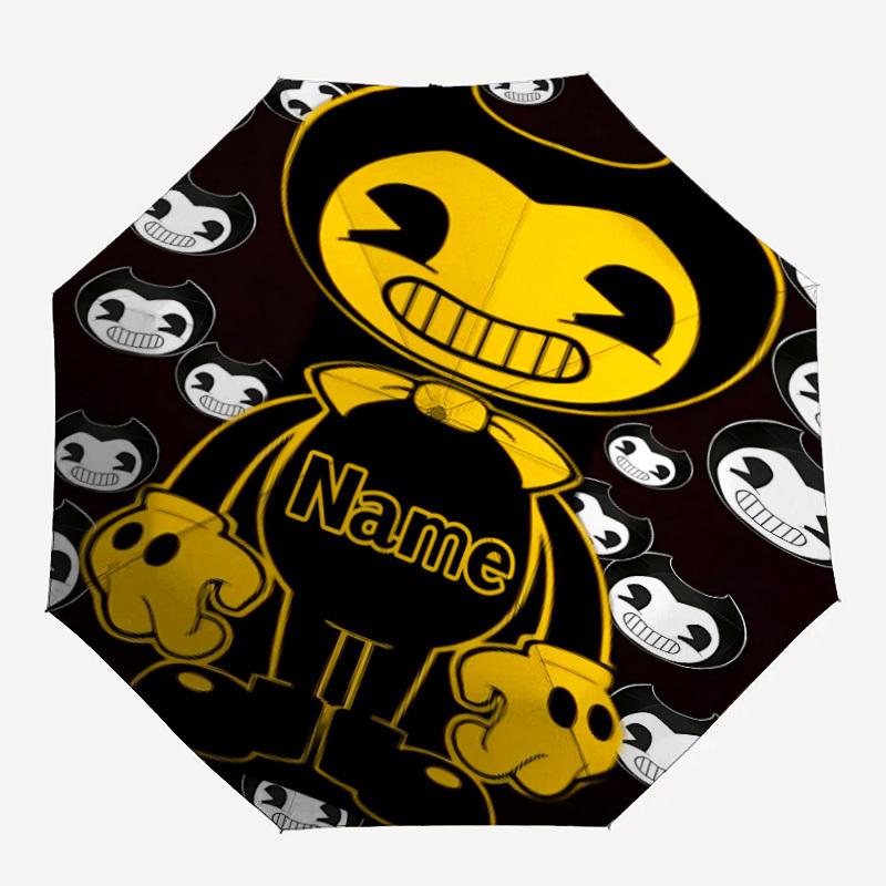 

1PC Bendy and the Ink Machine - Custom Name Automatic Folding Umbrella - Compact 8-Rib Design, Durable Plastic & Iron, Daily Use S0106013