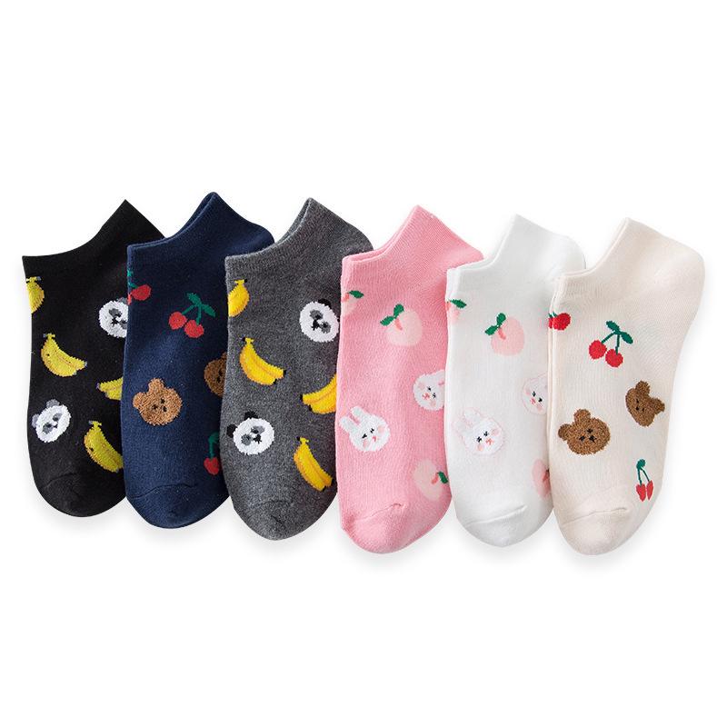 Women's Cartoon Fruit Cotton Low-Cut Socks - Trendy Thin Style for Spring/Summer