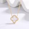 18K Gold-Plated Stainless Steel Four-Leaf Clover Mother-of-Pearl Pendant Necklace