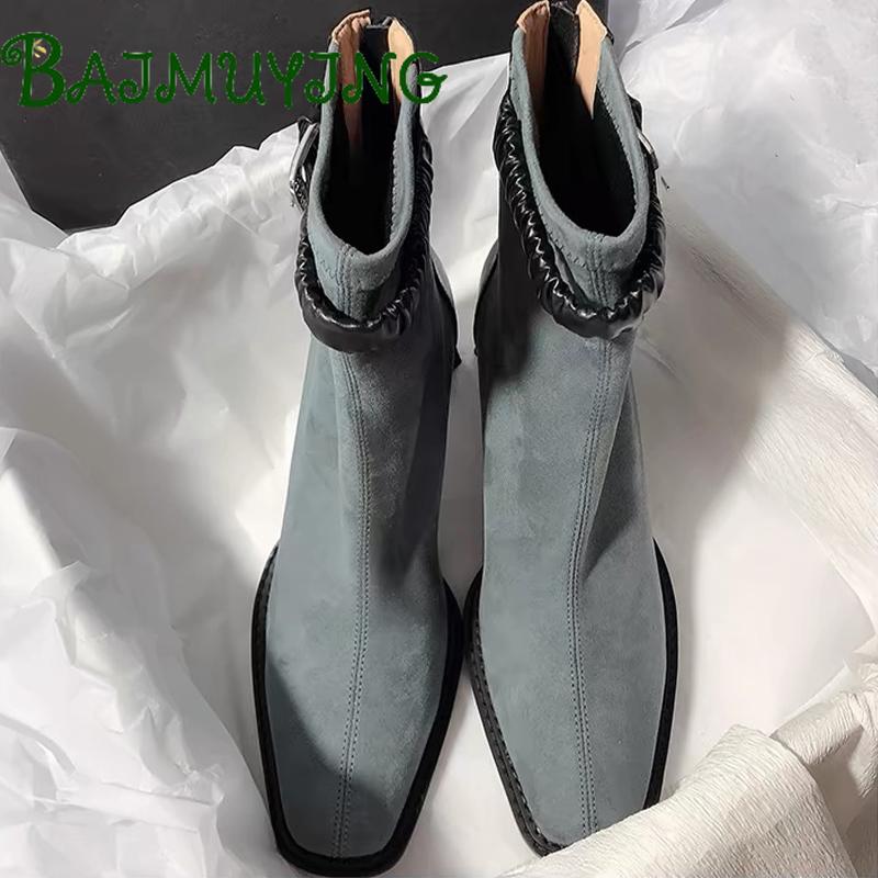 High Heels Square Toe Ankle Boots Women Shoes 2025 Trend Fashion Zipper Mature Office Boots New Elegant Pumps Prom Mujer Botas
