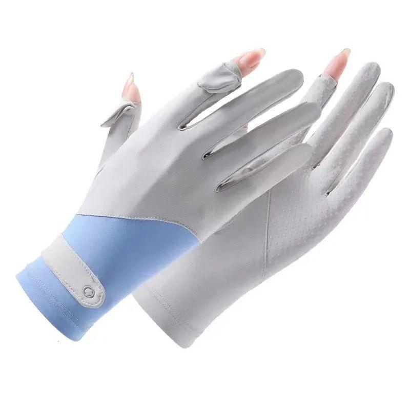 Summer Sunscreen Gloves Flip Color Splicing Cycling Fishing Male and Female Couples Finger Leakage Ice Non-slip Breathable Fitness Riding