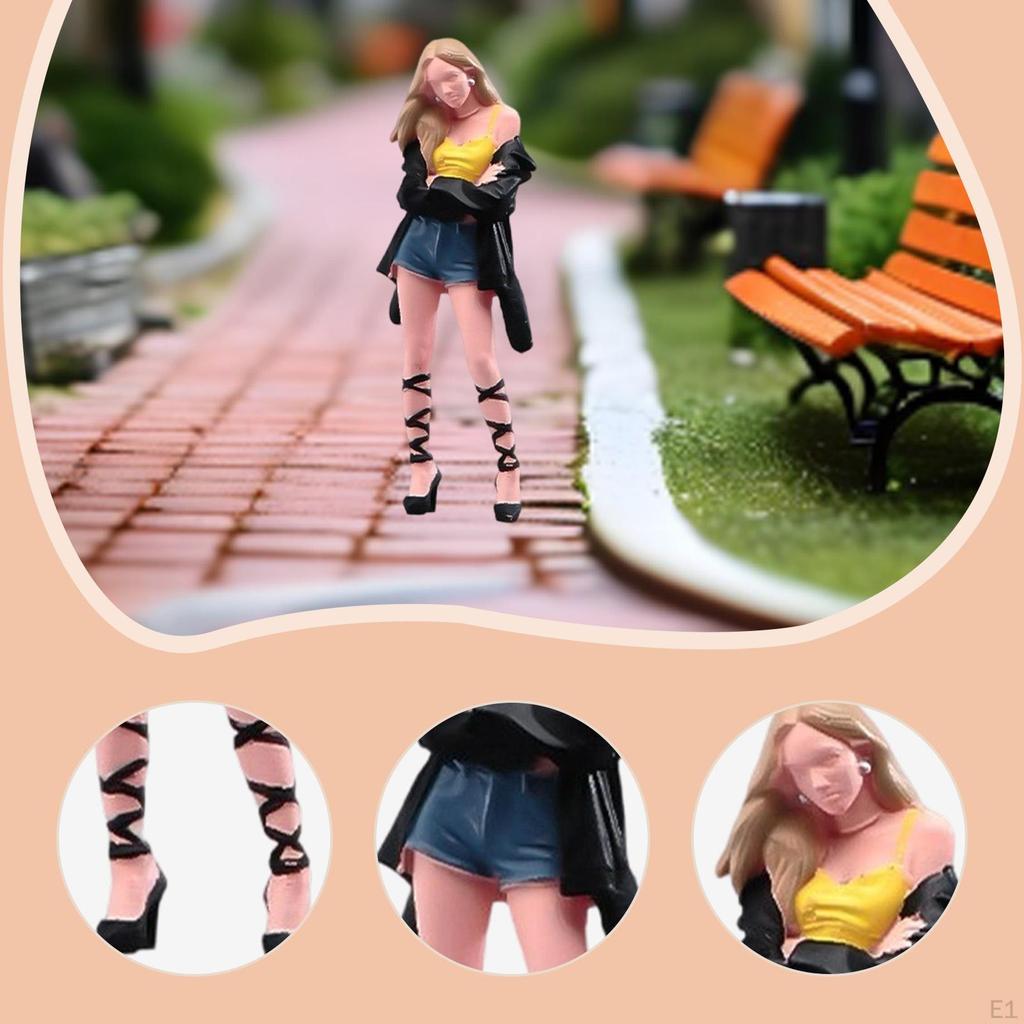 1:64 Girl with Long Hair Model Tiny People Photo Prop Stimulated Miniature Figure Female