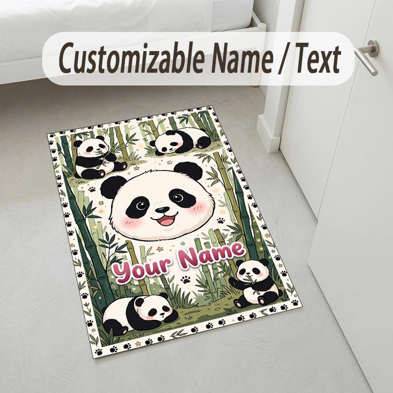Panda Bamboo Forest Theme Soft Crystal Velvet Rug Custom Name & Text Print Non Slip Floor Rug for Bedroom Living Room