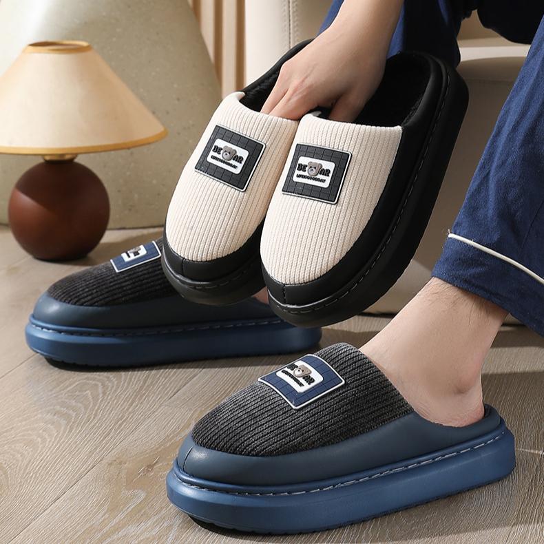House Slippers for Men Stripes Soft Memory Foam Bedroom Shoes Warm Winter Couple Slippers Plus Size