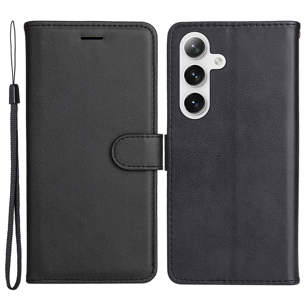 For Samsung Galaxy S25/S24 Case Solid Color Leather Mobile Cover Wallet Stand with Strap