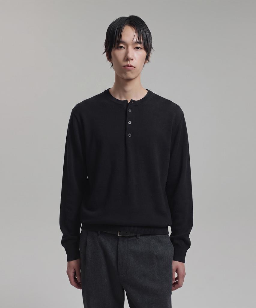 NONBLANK Washable Henley Neck Knit_Black