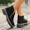Damen Stiefeletten mit runder Zehenpartie in Überweite, Martin Boots mit Blockabsatz und Reißverschluss an der Seite, Herbst Winter Kurzstiefel für Damen
