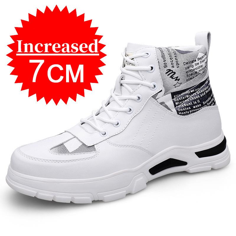 Neue Mode für Männer Stiefel Aufzug Schuhe Unsichtbare Heels 7CM Höhe Zunehmende Schuhe Mann Leder Stiefeletten Männlichen Weißen Größeren Schuhe