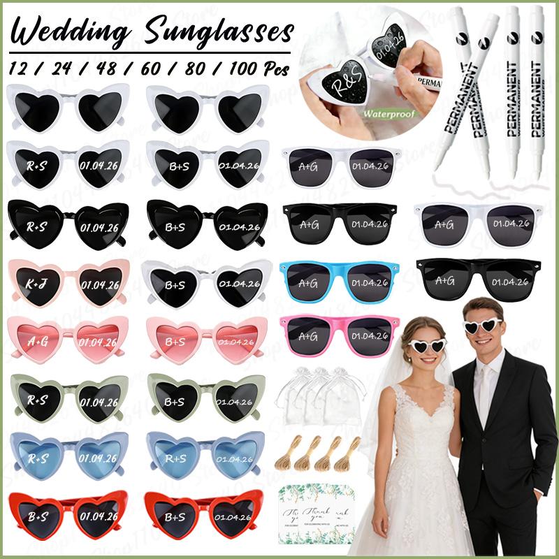 12-100 Stück Hochzeits-Sonnenbrillen für Gäste Herzförmige Sonnenbrillen Junggesellinnenabschieds-Brillen Brautparty-Gastgeschenke Foto-Requisite