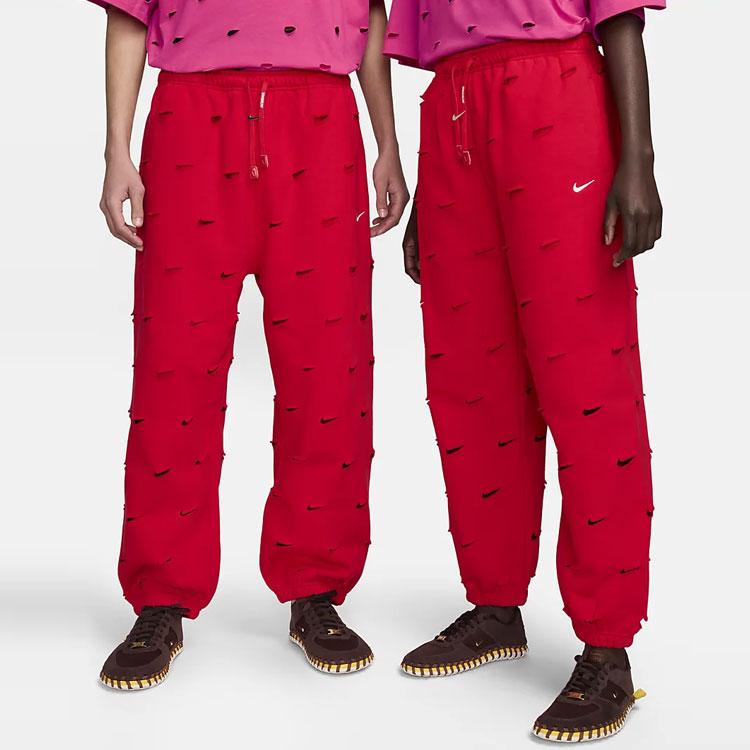 Nike X Jacquemus Co-Branded SS24 Solid Color Hollow-Out Thick Fleece-Lined Drawstring Knit Joggers Unisex Bottoms University-Red FJ3269-657