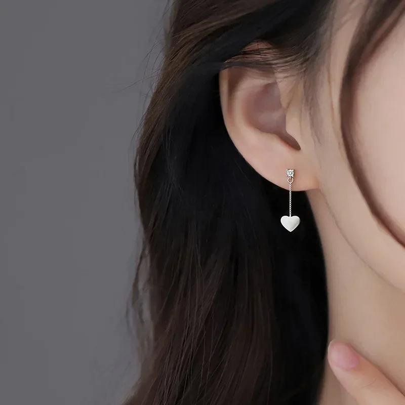 Silver Plated Heart Chain Earrings For Women Hypoallergenic Jewelry Party Gift Accessories Trendy Heart Earrings