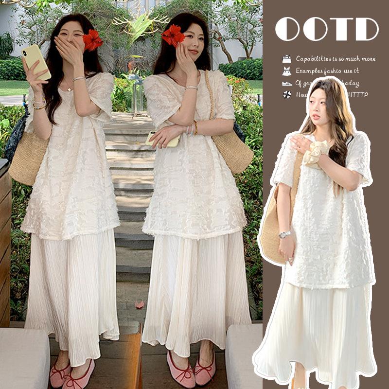 2026 Summer Romantic Flowy Plus Size Chiffon Patchwork Dress L