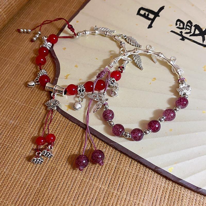 Beaded woven adjustable bracelet women's niche lotus antique cool high-end versatile bracelet jewelry