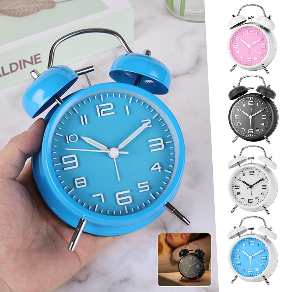 4 Inch Retro Vintage Twin-Bell Alarm Clock Compact Size Alarm Clock Extra-Loud Metal Bell Clock For Nightstand Desk Bookshelf