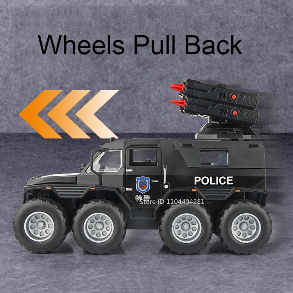 1:24 Shaman Armored Police Car Alloy Diecast Model Toy Car Doors Opened Sound Light Pull Back Miniature Vehice Boy Birthday Gift