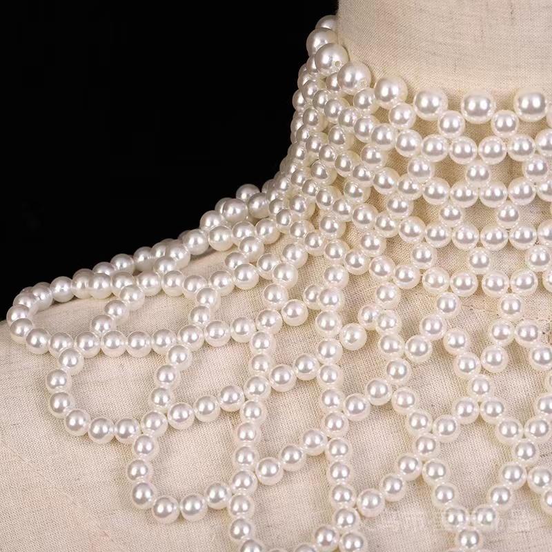 European and American Bride Pearl Shoulder Chain Jewelry Hollowed-out Cape Pearl Necklace Fashion Elegant Woman Bead Necklace