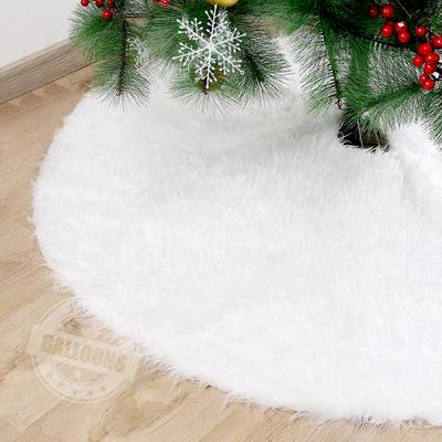 90-122cm Christmas Tree Skirt White Faux Fur Merry Christmas New Year Home Xmas-Tree Decorations Plush Beaded Embroidered Trees