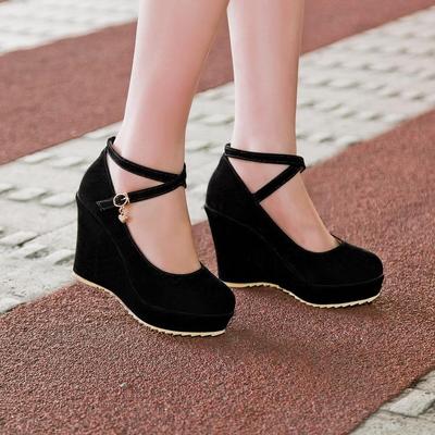 8/Women's Slope Heeled Shoes Are Comfortable and Versatile, with Thick Soles and Elevated Shoes. Large and Shallow Mouth Four Season Shoes
