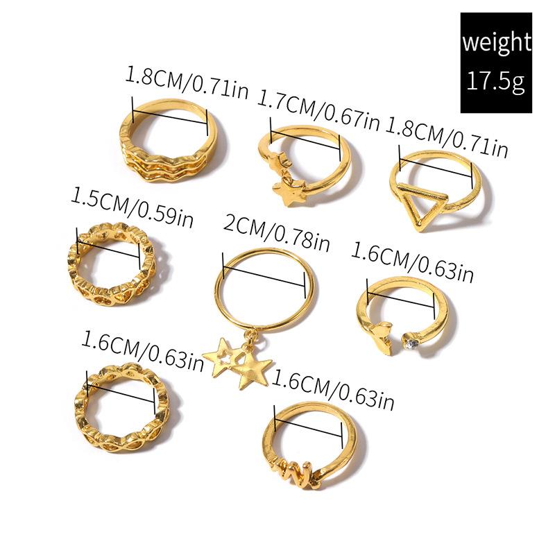 Jewelry Alloy Love Ring Set Diamond Fish Tail Ring Personalized Star Stacked Ring