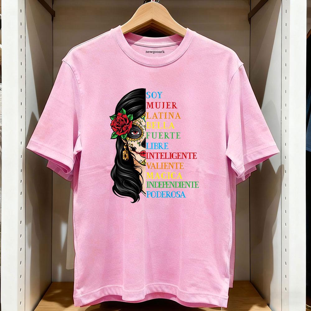 Soy Mujer Latina Chingona Red Rose in Hair Inspirational Quote Mujer Latina Mexican tshirt Women Unisex cotton printed t shirts S