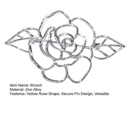 Women Brooch Hollow Rose Flower Design Polished Finish Brooch Pin Dress Coat Sweater Badge Versatile Fashion Accessory