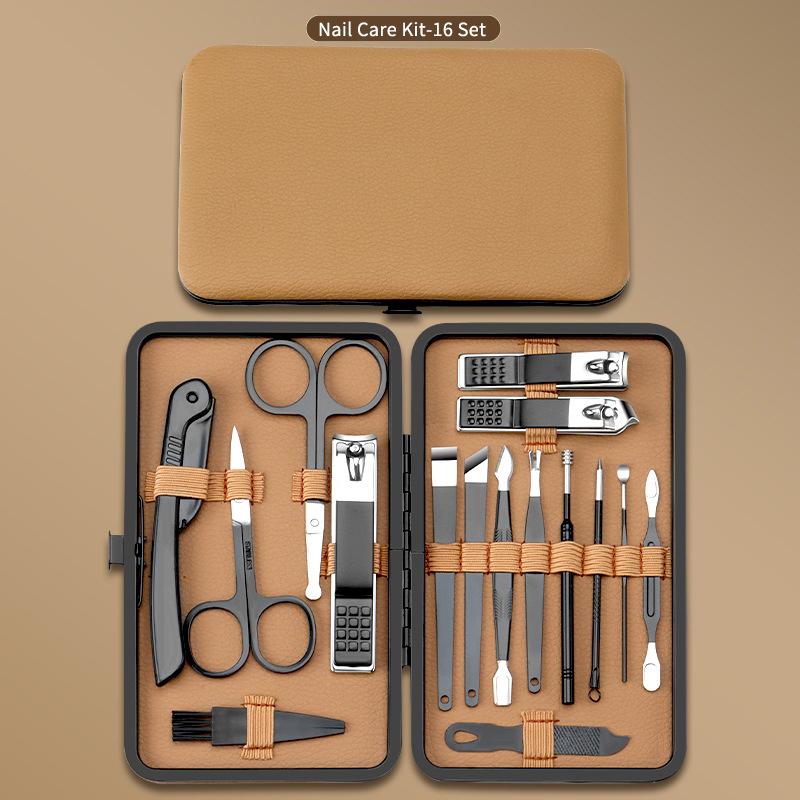 7/16/24Pcs Heavy-Duty Black Manicure & Pedicure Set Complete Nail Care Kit Nail Clippers Set Cuticle Pusher Trimmer Remover