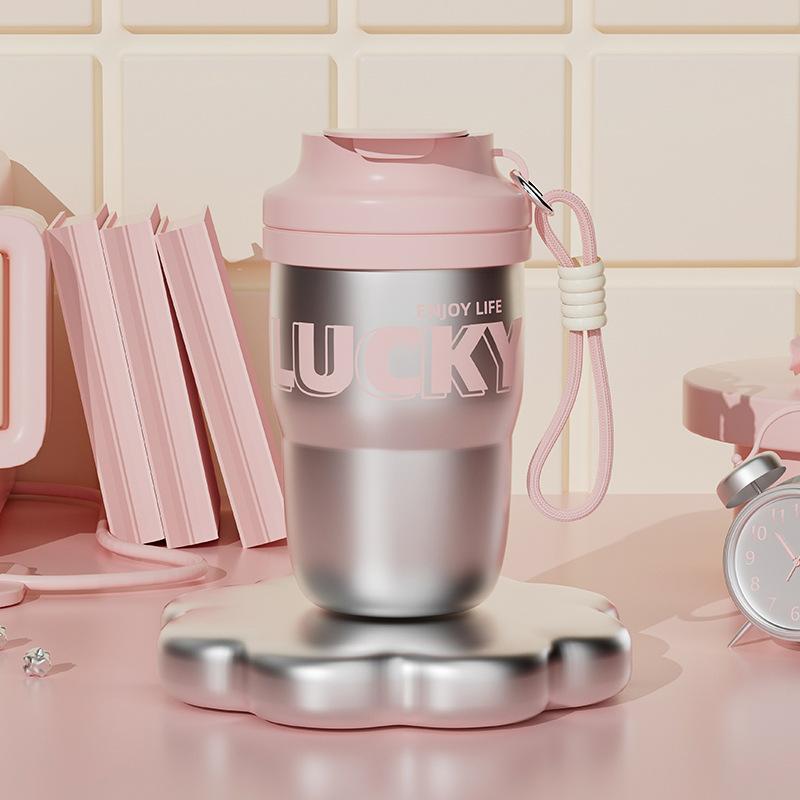 

i Thermos cup female straw water cup 304 stainless steel coffee cup flower tea cup portable high value 450ML