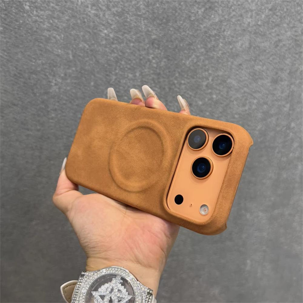 Magnetic Business Sheepskin Leather Case For iPhone 17 Air 16 Pro Max 15 14 13 12 Magsafe Wireless Charging Half-wrap Hard Cover