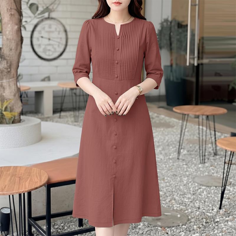 

ZANZEA Women Casual V-Neck Solid Color Six Quarter Sleeve Loose Midi Dress 5XL камея рожевий колір