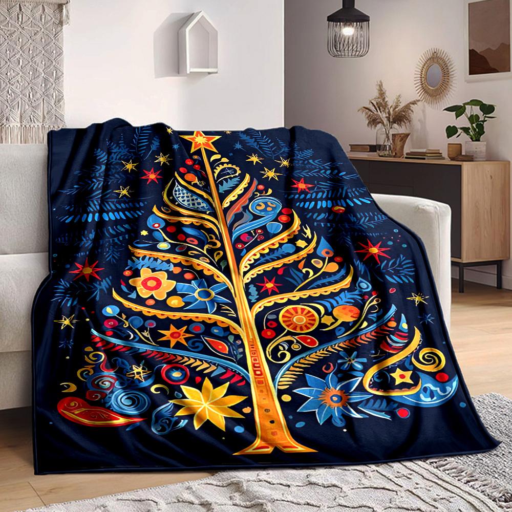 1pc Christmas Tree Blanket, Lightweight Flannel Throw Blanket for Sofa, Bed, Travel, Camping, Living Room, Office, Couch071