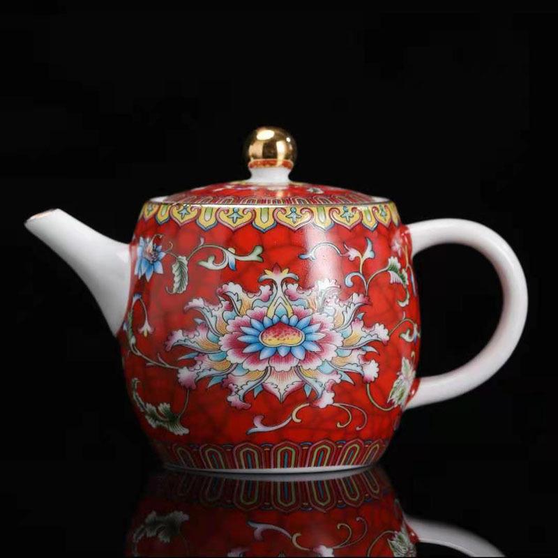 Large Ceramic Teapot Set with Hand Painted Flowers Home Tea Brewing Kungfu Tea Kit with Handle