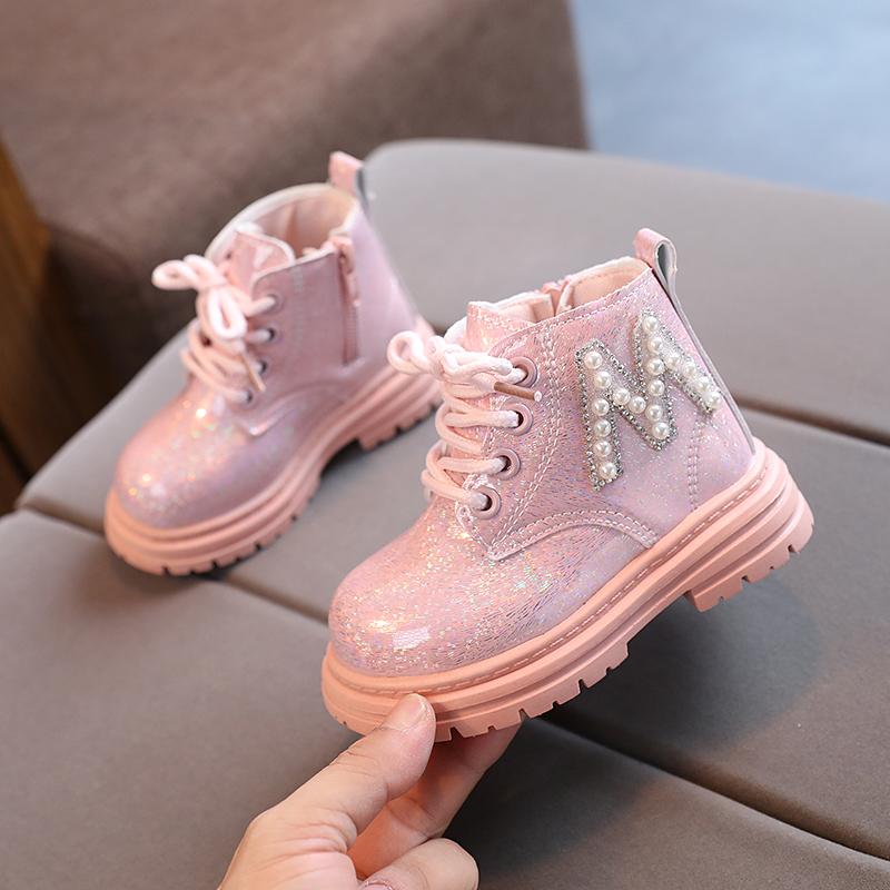 Toddler Kids Versatile Boots Autumn Cozy Cotton Girls Snow Boots Waterproof Sparkly Little Children Plush Boots for Party I07258