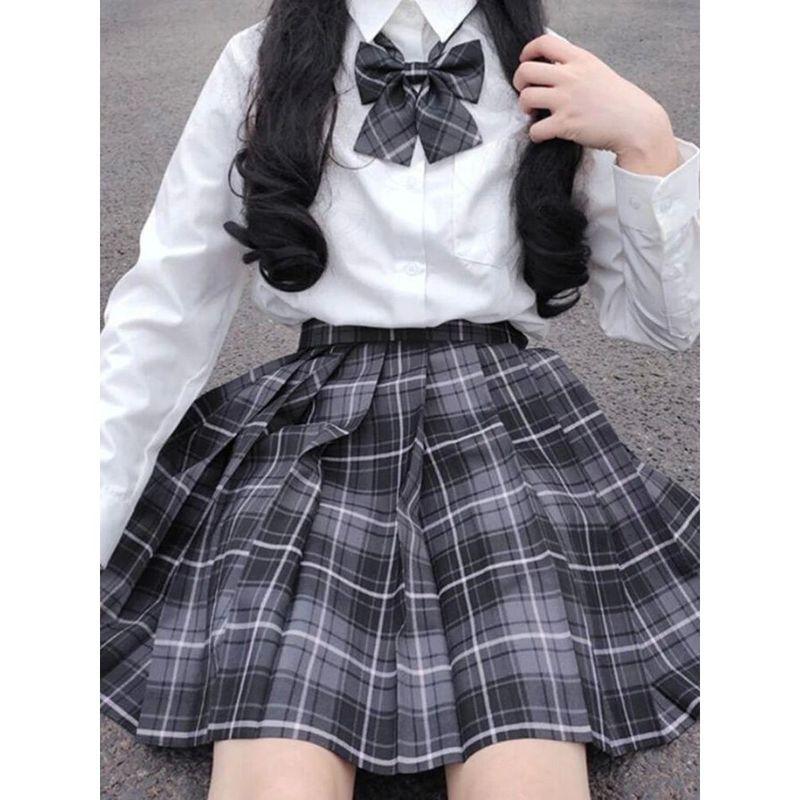 Grid Shaped High Waisted A- line Skirt Plaid High Waist Preppy Style A- line Skirt