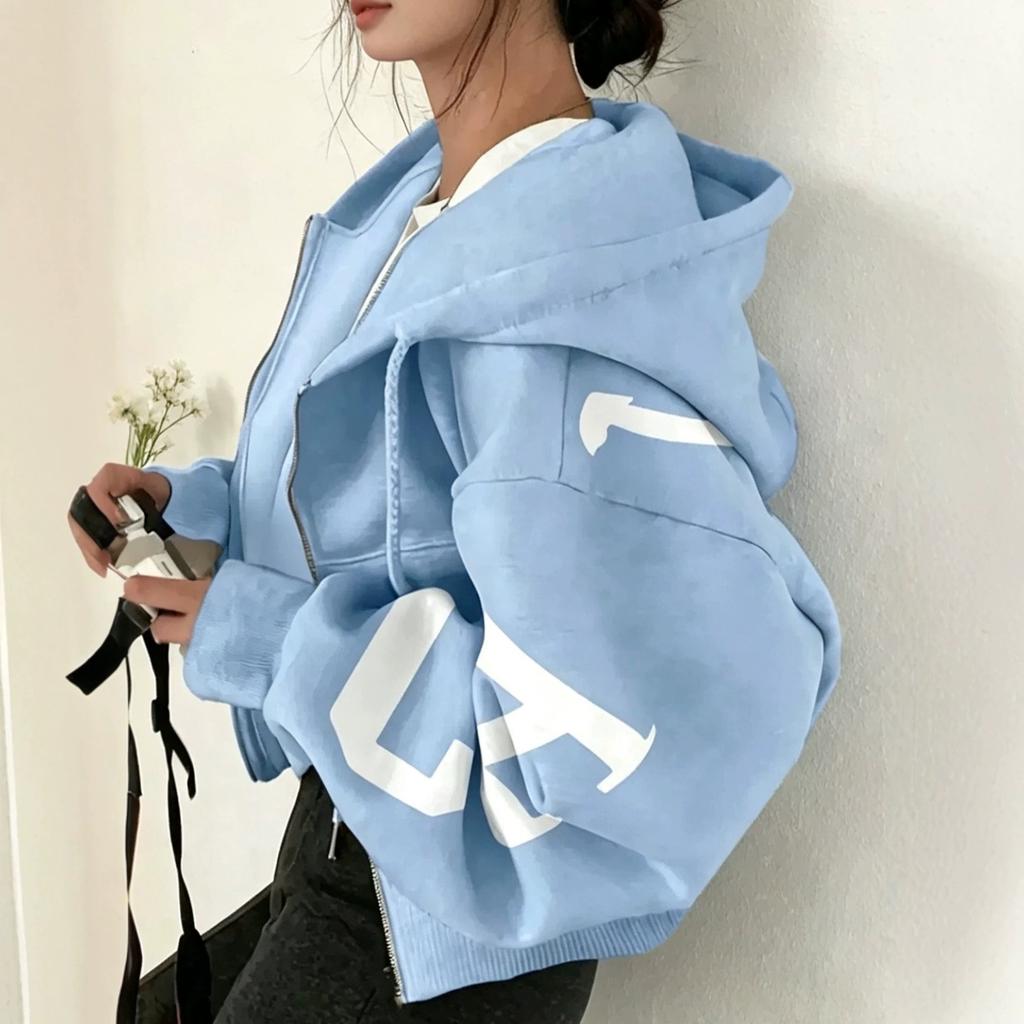 Maglione Trendy da Donna con Zip Casual Moda Stampato Versatile Manica Lunga